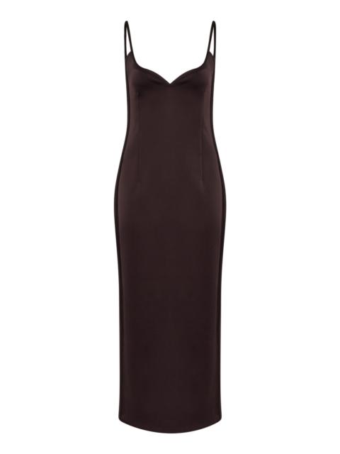 Sweetheart Bonded Suiting Midi Dress brown