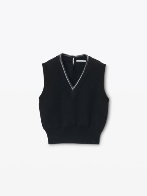 Logo-Knit Vest with Leather Tubular Trim