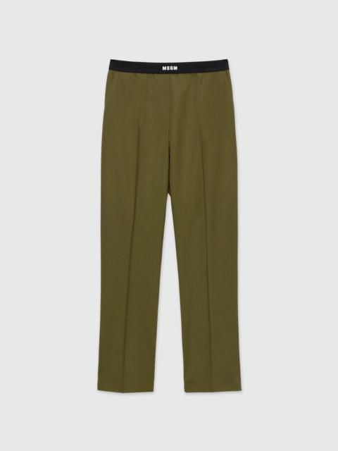 Olive green trousers in cool wool with logoed elastic band