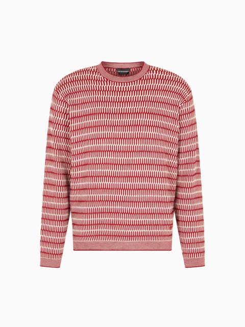 TWO-TONE EMBROIDERY-STITCHED JACQUARD VIRGIN WOOL JUMPER