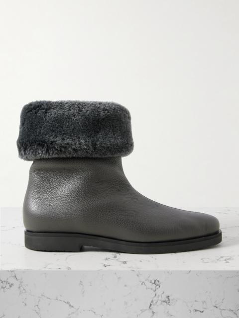 Plush-trimmed Textured-leather Ankle Boots