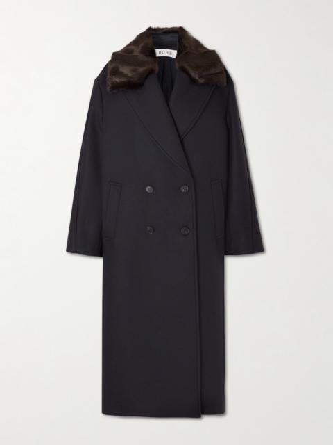 Ezra Double-breasted Plush-trimmed Wool-blend Coat
