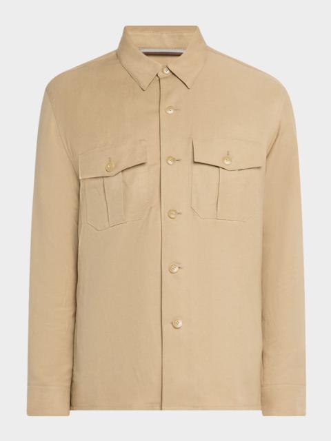 Men's Linen and Silk Button-Front Overshirt
