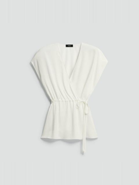 Short-Sleeve Wrap Top in Silk Georgette