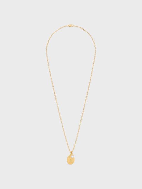 Les Perles Celine Medal Necklace in Resin Pearl and Brass with Gold Finish