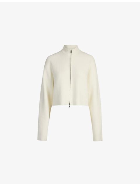 Mock-Neck Zip-Up Ribbed Wool and Cashmere-Blend Sweatshirt
