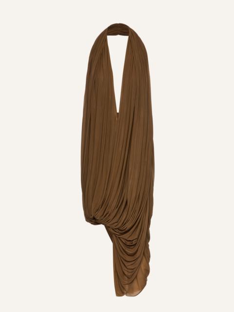 Swathed halter midi dress in beige