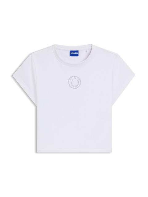 STRETCH-COTTON T-SHIRT WITH RHINESTONE HAPPY HUGO