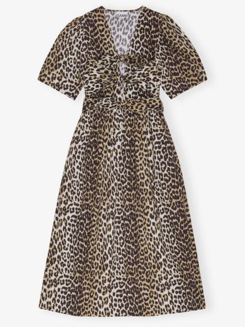LEOPARD PRINTED COTTON TIE STRAP MIDI DRESS
