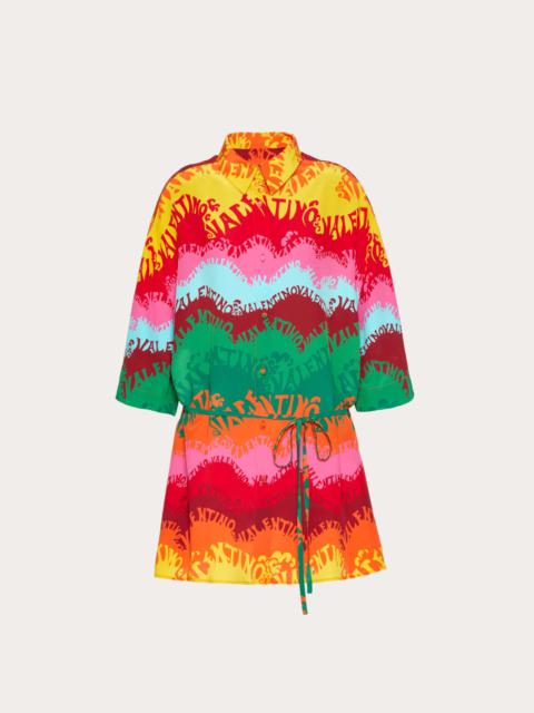 VALENTINO WAVES MULTICOLOR PRINT CREPE DE CHINE SHIRT DRESS