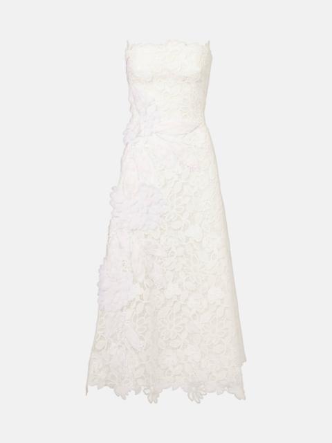 Floral-appliqué lace gown
