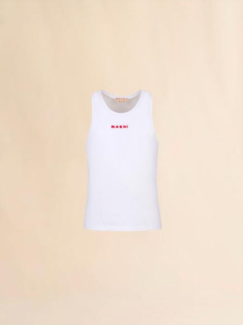 BLACK COTTON TANK TOP WITH MOHAIR EMBROIDERY