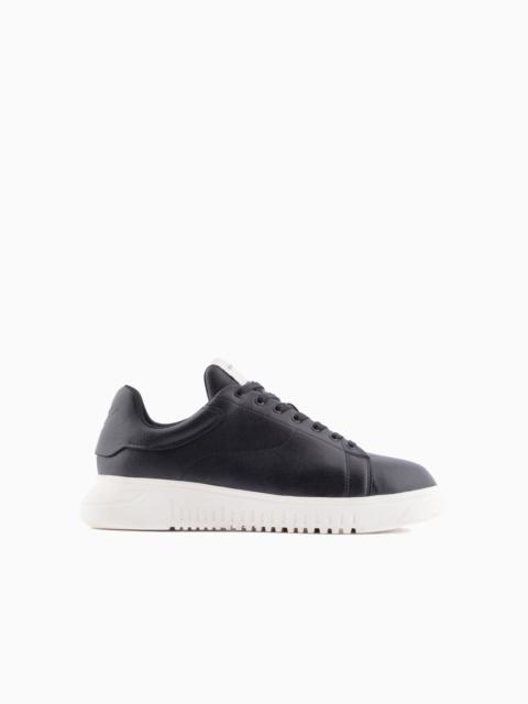 Tumbled-leather sneakers with oversized soles