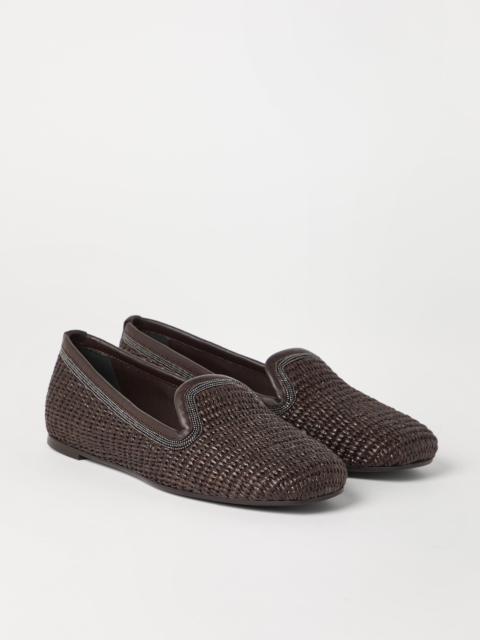 Techno raffia slippers with precious trim