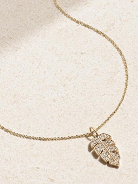 Large Monstera Leaf 14-karat Gold Diamond Necklace
