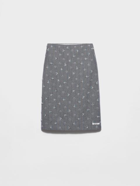 Embellished pinstripe wool midi-skirt