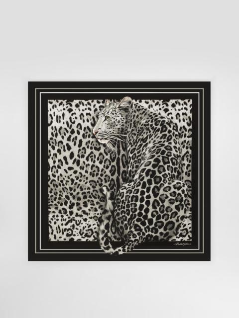 Leopard-print silk twill foulard (70x70)