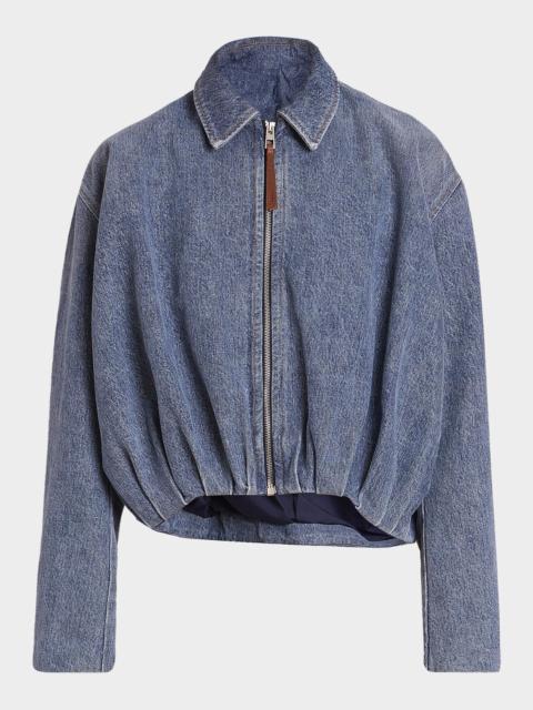 Draped Denim Bomber Jacket