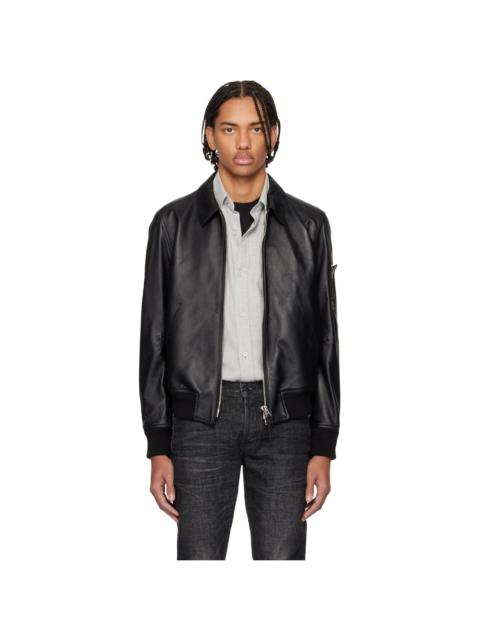 Black Soft Nappa Plonge Collar Blouson Jacket