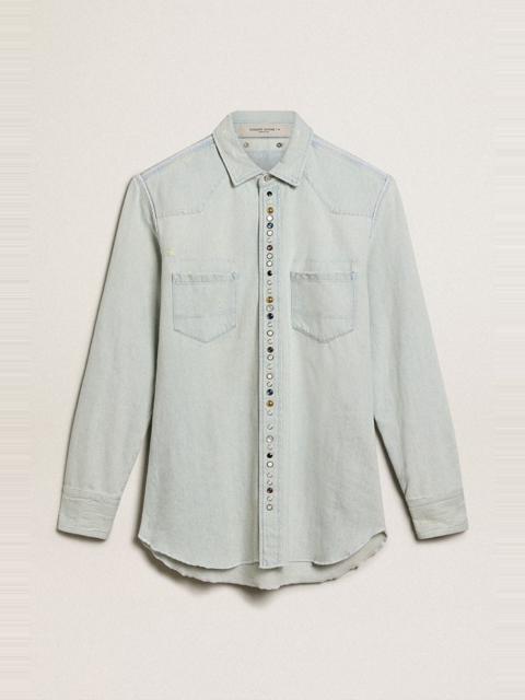 Men's bleached denim shirt with hammered studs