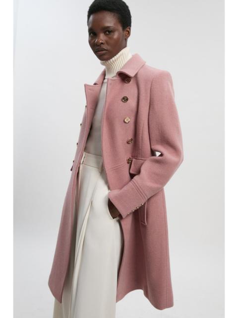 Petite Wool Button Front Double Breasted Tailored Princess Coat