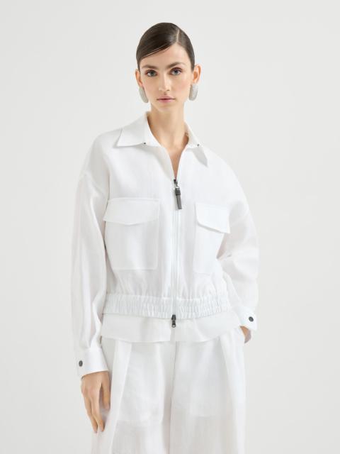 Cotton outerwear jacket with shiny zipper pull