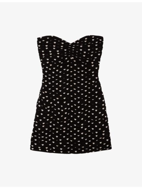 Heart-Print Strapless Woven Mini Dress