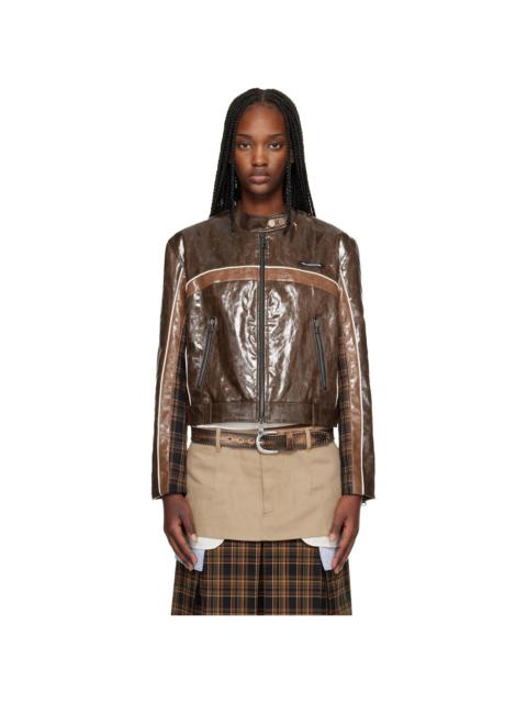 Brown Circuit Track Faux-Leather Jacket