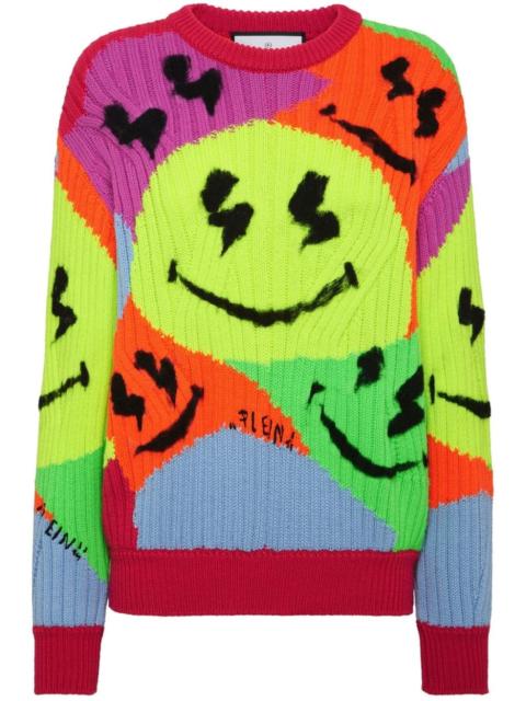 smile-intarsia ribbed-knit jumper