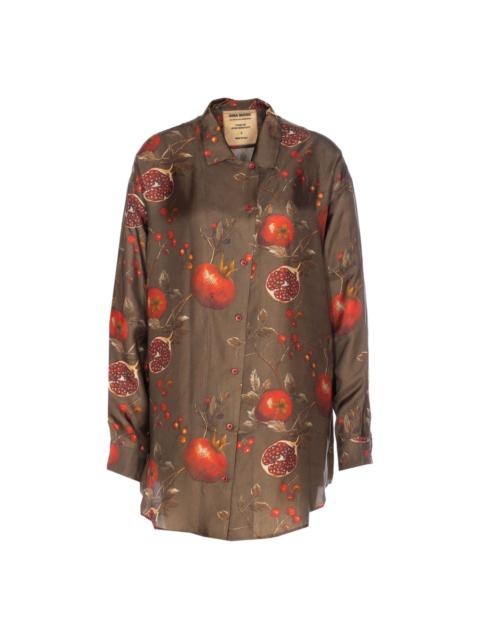 pomegranate-print asymmetrical-buttoned top