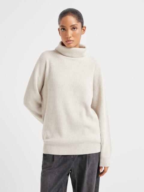 Cashmere English rib turtleneck sweater with monili