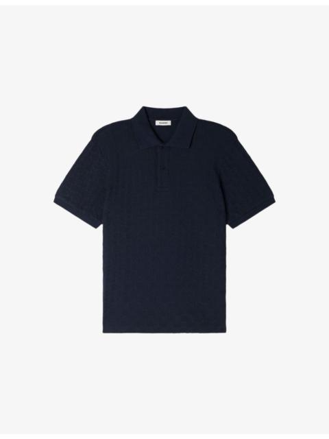 Grid-Pattern Short-Sleeved Cotton Polo Shirt