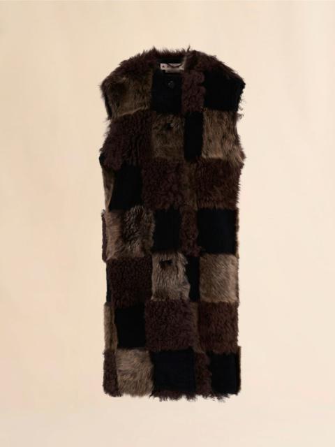 BROWN MIXED SHEARLING LONGLINE VEST