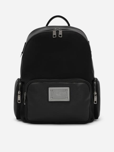 Grainy calfskin and nylon backpack