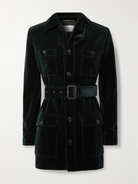 Belted velvet jacket Dark green