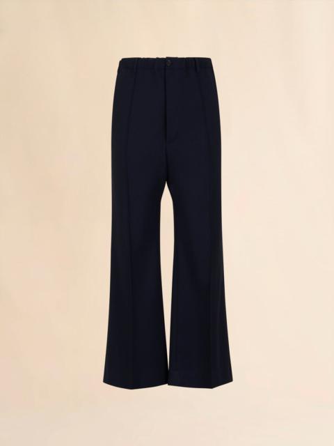 DEEP BLUE WOOL TROUSERS WITH STITCHED CREASES