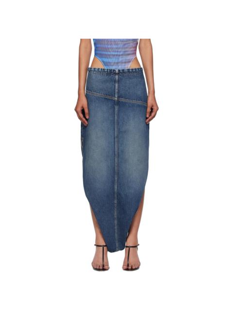 Blue Internal Belt & Zipped Opening Denim Maxi Skirt