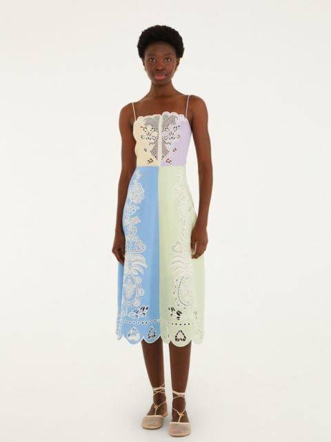 Multicolor Embroidered Euroflax Premium Linen Midi Dress