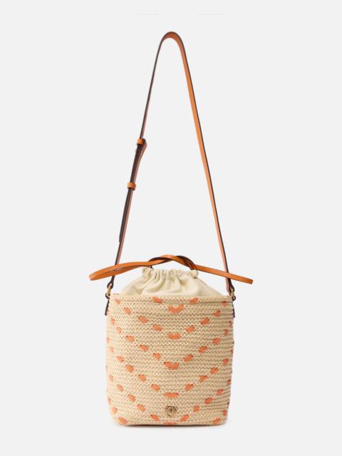 BUCKET MINI CROSSBODY BAG IN RAFFIA WITH CHEVRON MOTIF