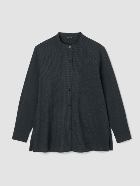 Mini Check Crepe Band Collar Top