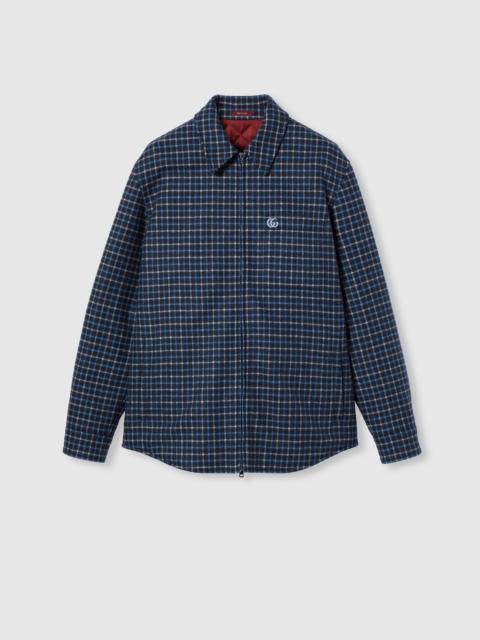 Wool flannel zip jacket with embroidery