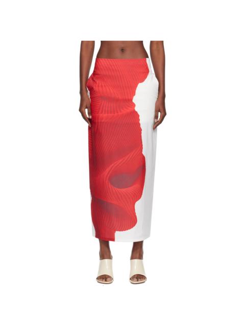 White & Red Knit 'As Represented' Midi Skirt