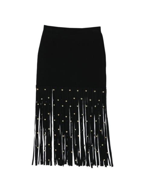 fringed embellished midi skirt