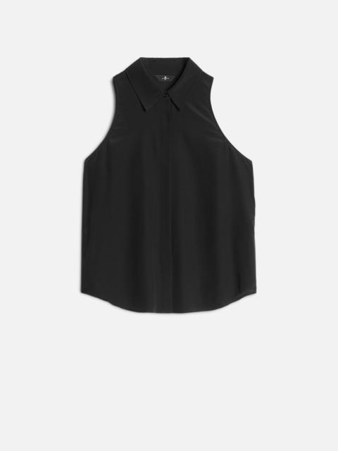 Sleeveless Silk Button Button Down in Black