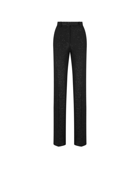 SEQUINED WOOL BLEND CREPE TAILORED STRAIGHT PANTS