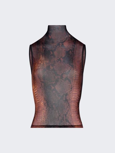 Mesh High Neck Tank Top Python Print