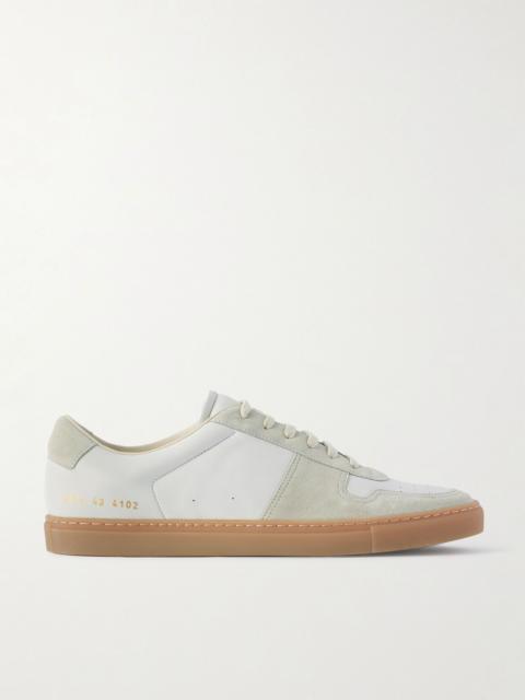 Bball Suede-Trimmed Leather Sneakers White