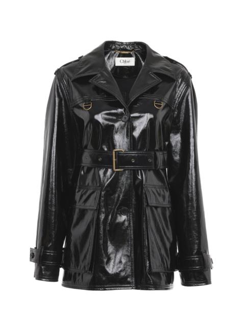 BELTED JACKET IN SHINY COATED COTTON