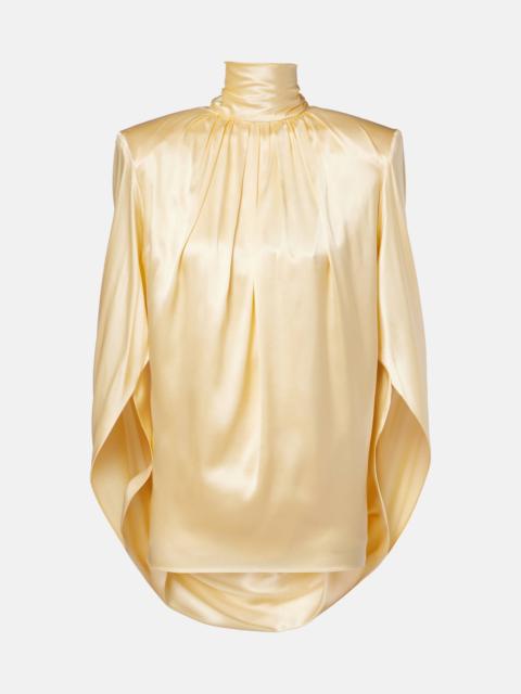 Draped silk-blend satin top