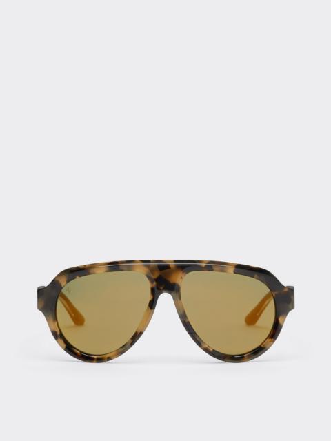 Ferrari tortoiseshell brownacetate sunglasses with green gold mirrored lenses